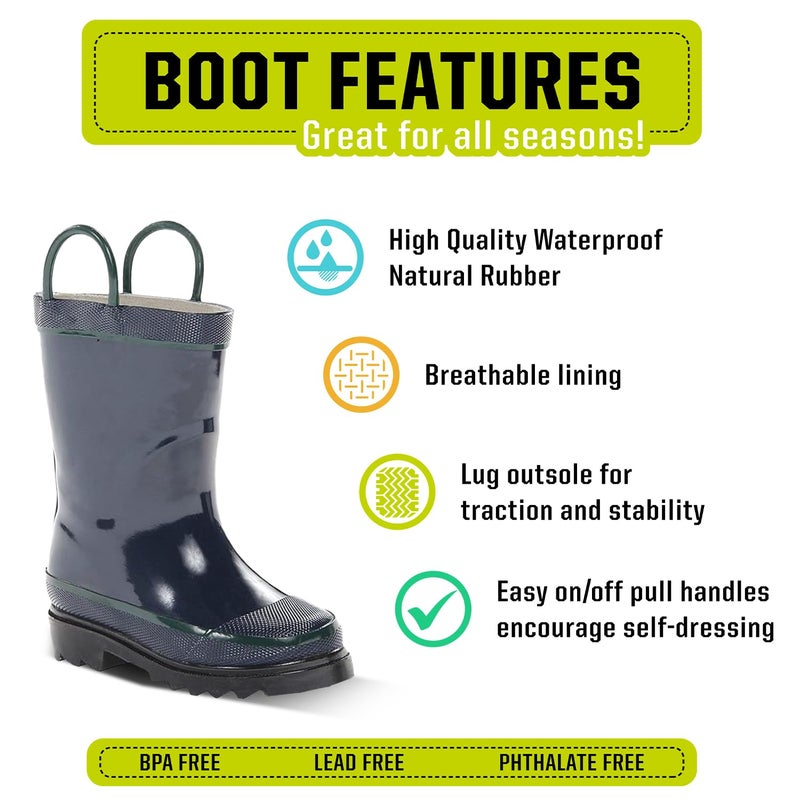 Western Chief Kids Waterproof Rubber Classic Rain Boot with Pull Handles, Navy, 4 M US Big Kid - Image 2